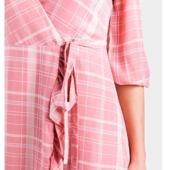 Leticia Plaid Pink Romantic Ruffle Wrap dress midi women’s new size xs - Picture 5 of 8